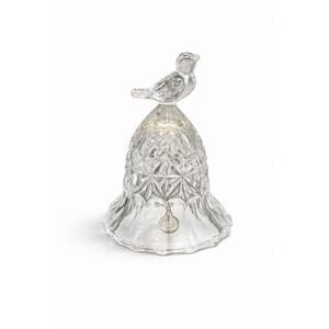 Vintage Crystal Glass Bell w/ Bird Finial Star Cut Pattern Hanging Clapper